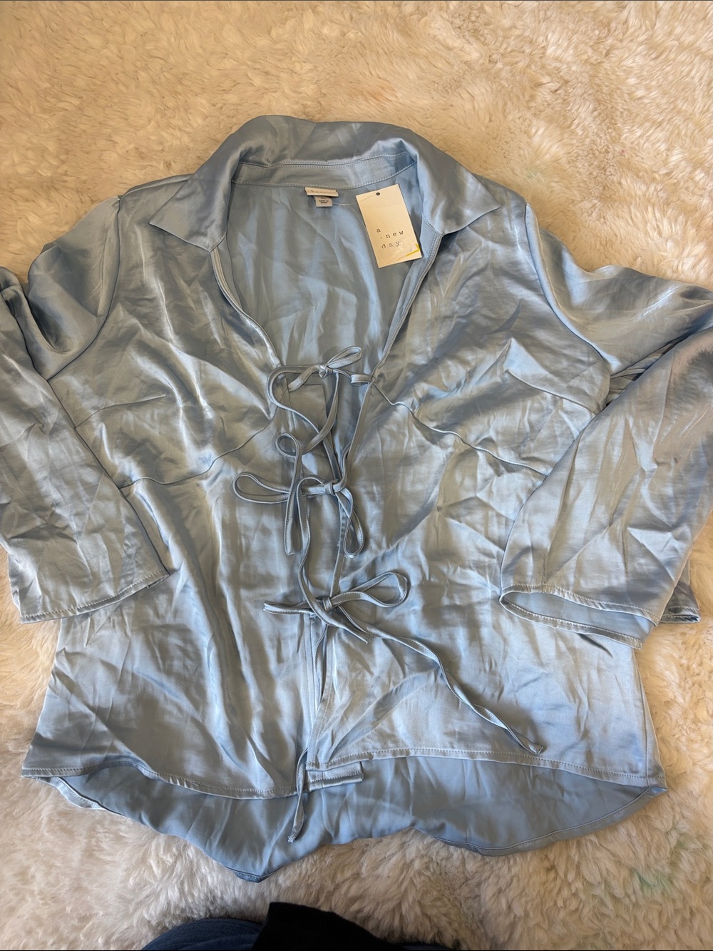 a new day Light Blue Satin Tie-Front Blouse